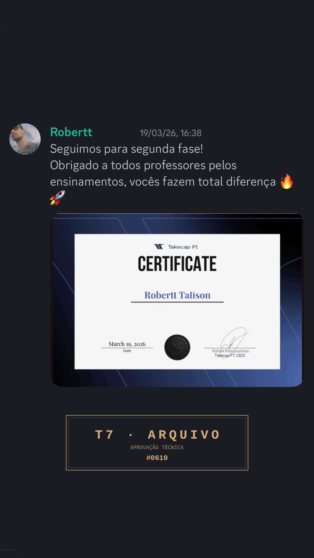 Aprovação documentada · operador da comunidade T7 · arquivo institucional