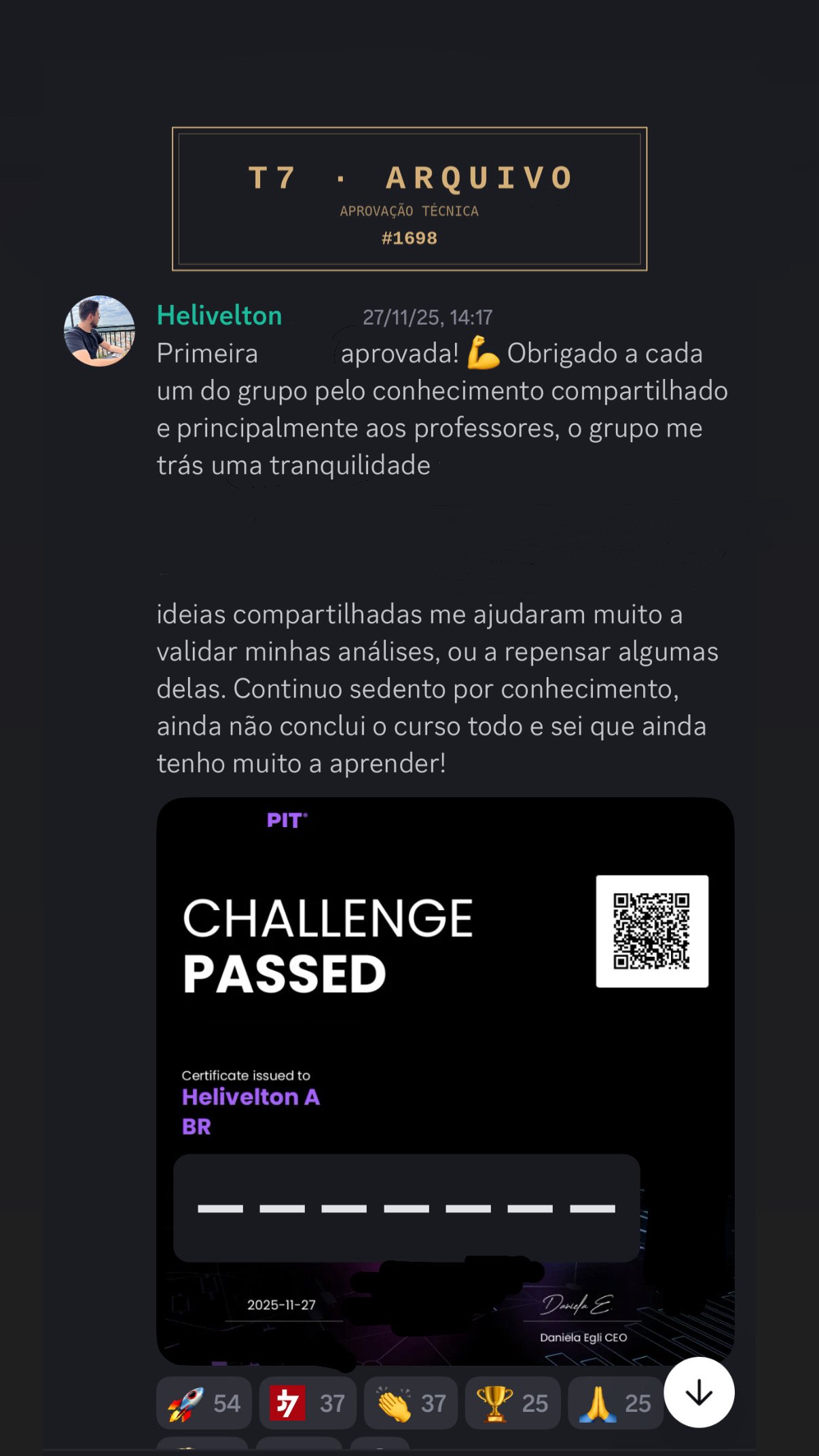 Aprovação documentada · operador da comunidade T7 · arquivo institucional